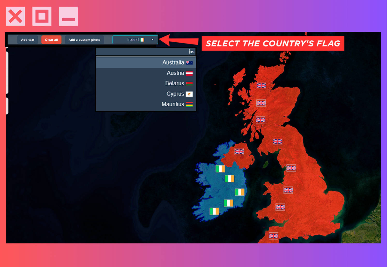 Country flag assignment feature